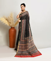Black Pure Ajrakh Buti Handblock Printed Sico Chanderi Saree